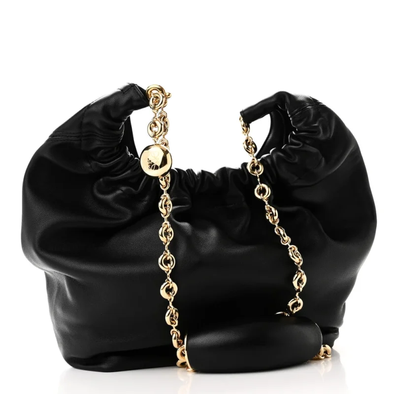 LOEWE SQUEEZE BAG MINI BLACK BUTTERY NAPPA LAMBSKIN LEATHER GOLD HARDWARE - Image 3