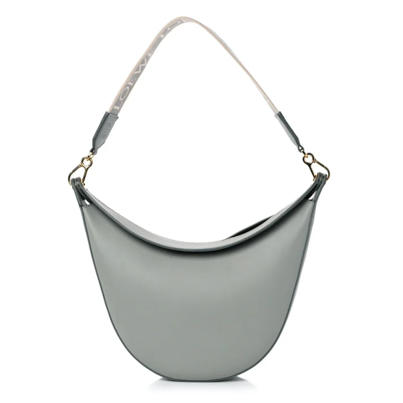 LOEWE LUNA BAG SMALL ASH GREY SATIN & JACQUARD CALFSKIN LEATHER GOLD HARDWARE