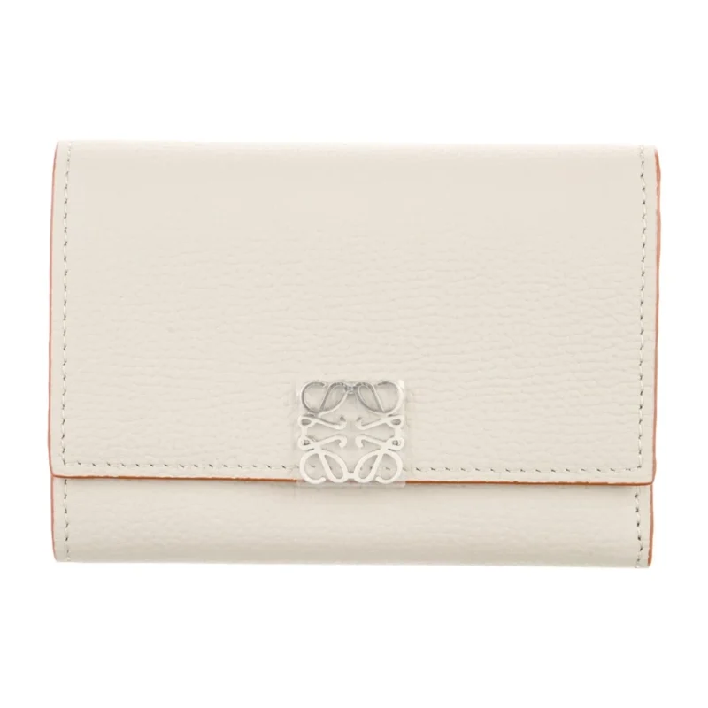 LOEWE SMALL COMPACT WALLET GREY CALFSKIN LEATHER SILVER HARDWARE