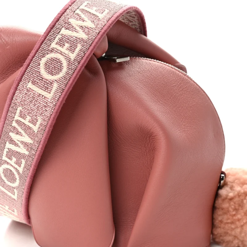 LOEWE BUNNY SHOULDER BAG SMALL PEACH BLOOM CALFSKIN LEATHER & SHEARLING SILVER HARDWARE - Image 9