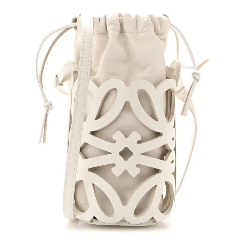 LOEWE CUTOUT ANAGRAM POCKET CROSSBODY BAG SMALL WHITE GLAZE NAPPA CALFSKIN LEATHER