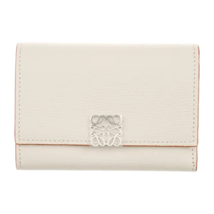 LOEWE SMALL COMPACT WALLET GREY CALFSKIN LEATHER SILVER HARDWARE