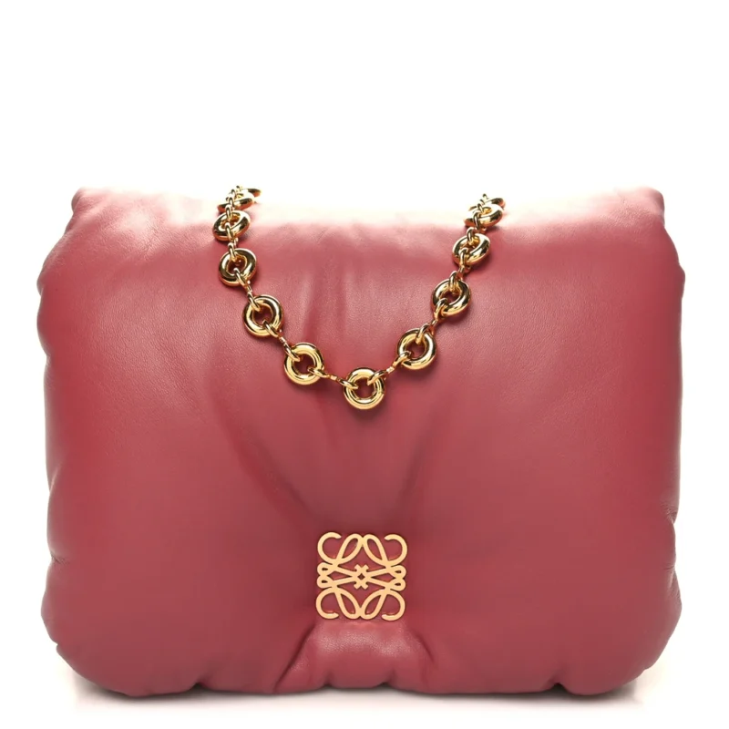 LOEWE GOYA PUFFER BAG MEDIUM PLUMROSE LAMBSKIN LEATHER GOLD HARDWARE