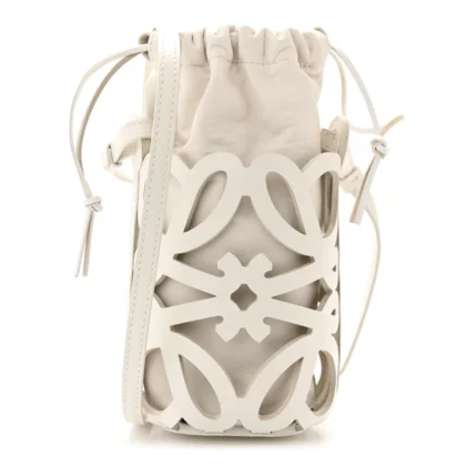 LOEWE CUTOUT ANAGRAM POCKET CROSSBODY BAG SMALL WHITE GLAZE NAPPA CALFSKIN LEATHER
