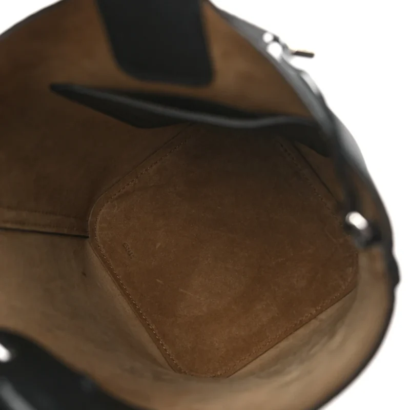 LOEWE PEBBLE BUCKET BAG MINI BLACK SOFT GRAINED CALFSKIN LEATHER PALLADIUM HARDWARE - Image 7
