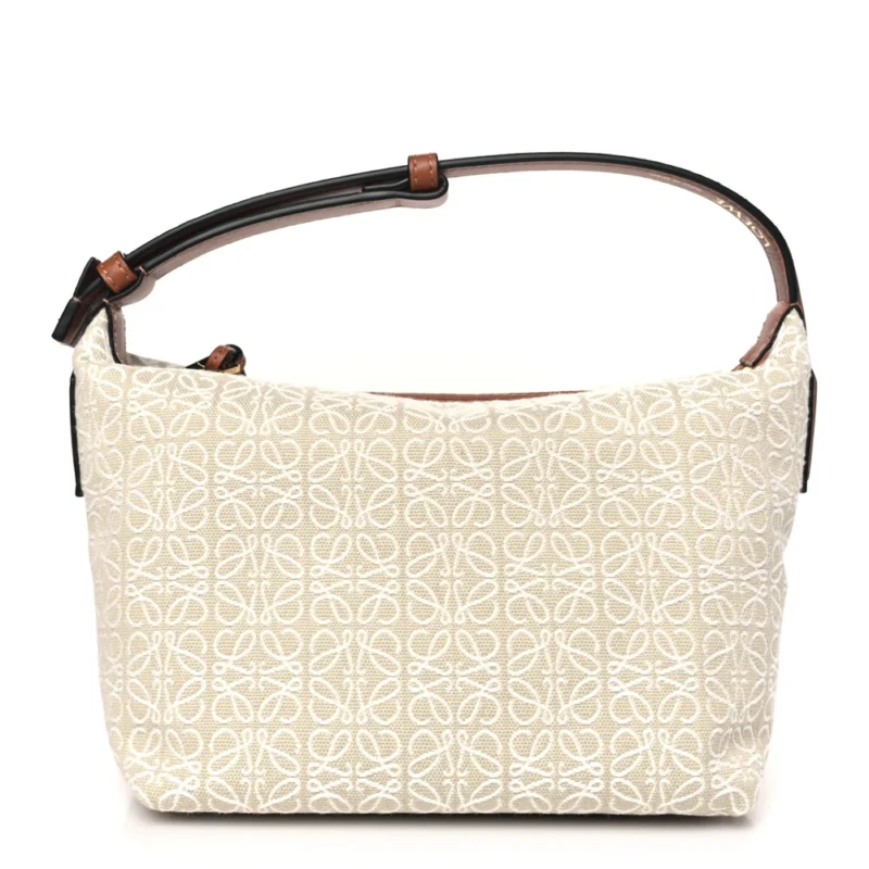 LOEWE CUBI BAG SMALL ECRU TAN JACQUARD ANAGRAM CALFSKIN LEATHER