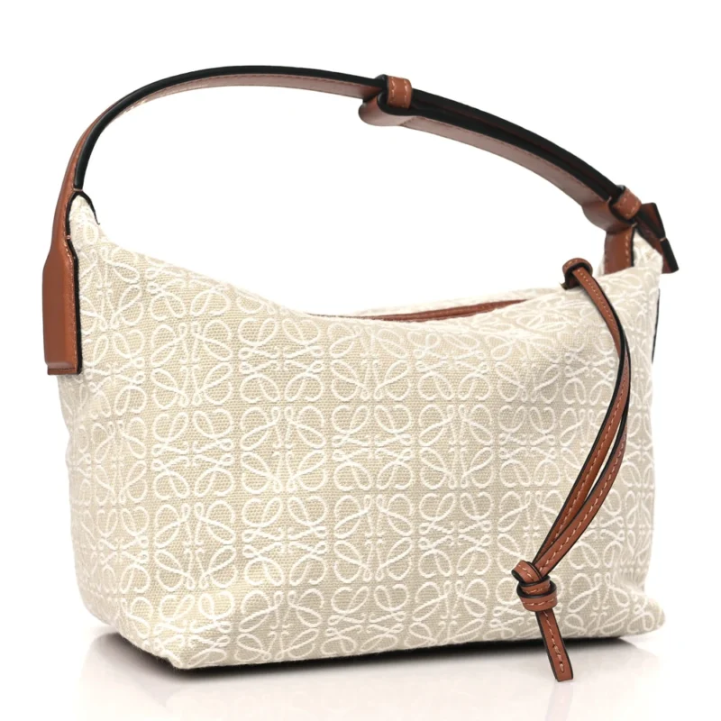 LOEWE CUBI BAG SMALL ECRU TAN JACQUARD ANAGRAM CALFSKIN LEATHER - Image 3