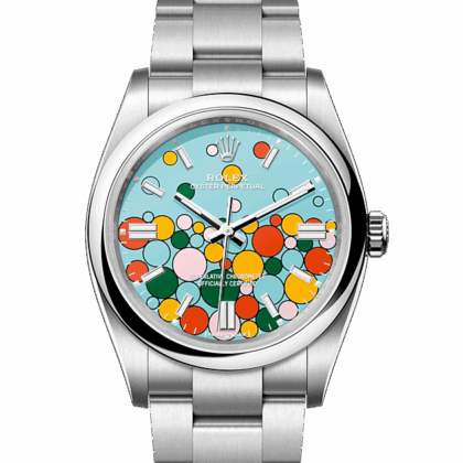 ROLEX OYSTER PERPETUAL 36 OYSTER 36 MM OYSTERSTEEL TURQUOISE BLUE CELEBRATION MOTIF DIAL M126000-0009