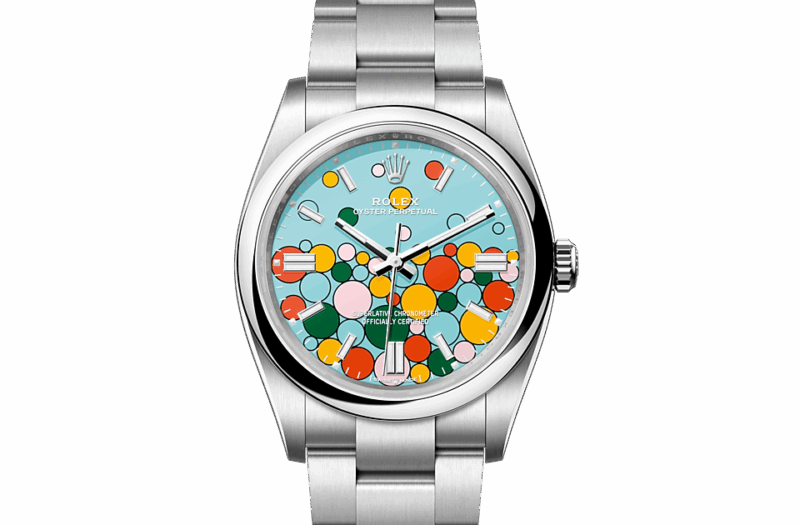 ROLEX OYSTER PERPETUAL 36 OYSTER 36 MM OYSTERSTEEL TURQUOISE BLUE CELEBRATION MOTIF DIAL M126000-0009