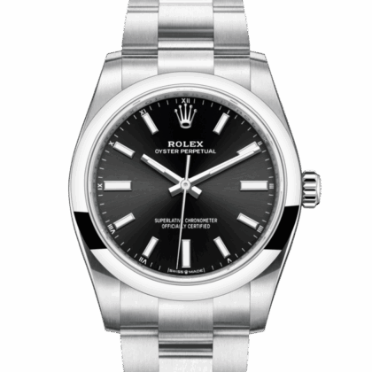 ROLEX OYSTER PERPETUAL 34 OYSTER 34 MM OYSTERSTEEL BRIGHT BLACK DIAL M124200-0002