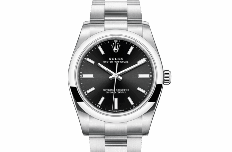 ROLEX OYSTER PERPETUAL 34 OYSTER 34 MM OYSTERSTEEL BRIGHT BLACK DIAL M124200-0002