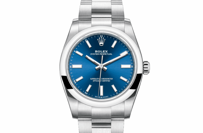 ROLEX OYSTER PERPETUAL 34 OYSTER 34 MM OYSTERSTEEL BRIGHT BLUE DIAL M124200-0003