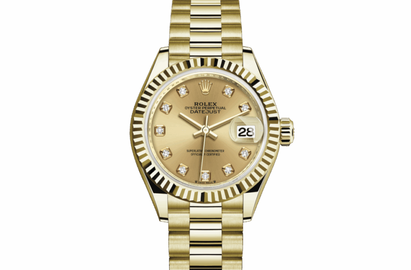 ROLEX LADY-DATEJUST OYSTER 28 MM YELLOW GOLD CHAMPAGNE-COLOUR DIAL M279178-0017
