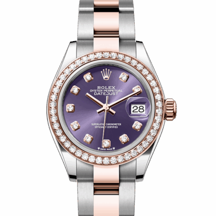 ROLEX LADY-DATEJUST OYSTER 28 MM OYSTERSTEEL EVEROSE GOLD AND DIAMONDS AUBERGINE DIAL M279381RBR-0016