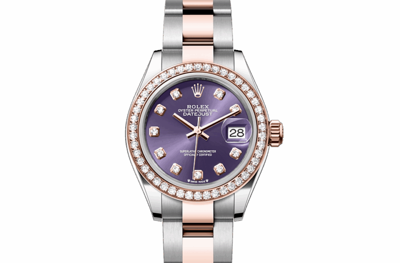 ROLEX LADY-DATEJUST OYSTER 28 MM OYSTERSTEEL EVEROSE GOLD AND DIAMONDS AUBERGINE DIAL M279381RBR-0016