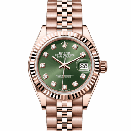 ROLEX LADY-DATEJUST OYSTER 28 MM EVEROSE GOLD OLIVE GREEN DIAL M279175-0013