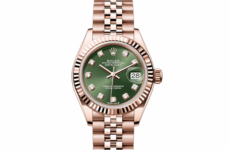 ROLEX LADY-DATEJUST OYSTER 28 MM EVEROSE GOLD OLIVE GREEN DIAL M279175-0013