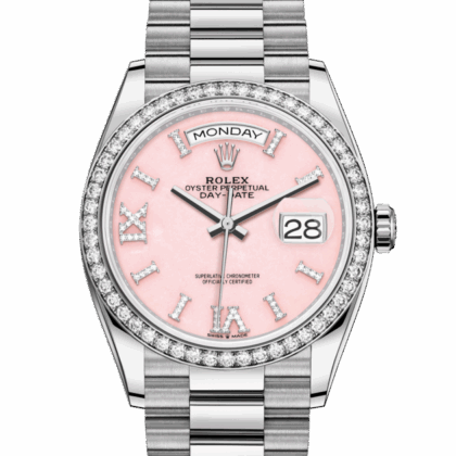 ROLEX DAY-DATE 36 OYSTER 36 MM WHITE GOLD AND DIAMONDS PINK OPAL DIAL M128349RBR-0008