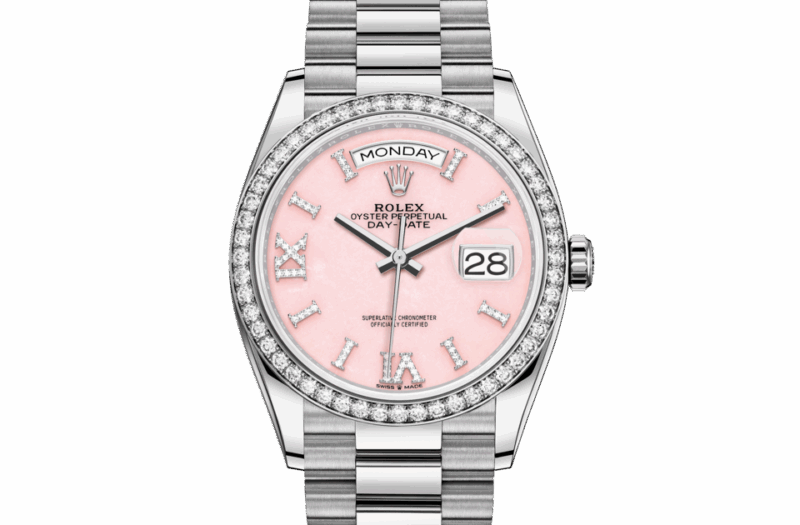 ROLEX DAY-DATE 36 OYSTER 36 MM WHITE GOLD AND DIAMONDS PINK OPAL DIAL M128349RBR-0008