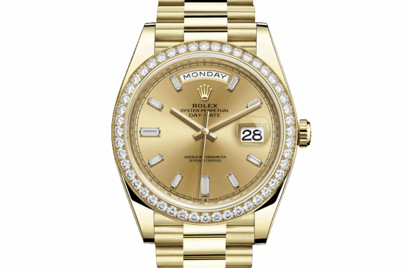 ROLEX DAY-DATE 40 OYSTER 40 MM YELLOW GOLD AND DIAMONDS CHAMPAGNE-COLOUR DIAL M228348RBR-0002