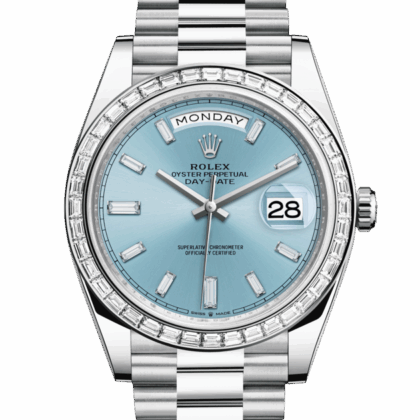 ROLEX DAY-DATE 40 OYSTER 40 MM PLATINUM AND DIAMONDS ICE BLUE DIAL M228396TBR-0002