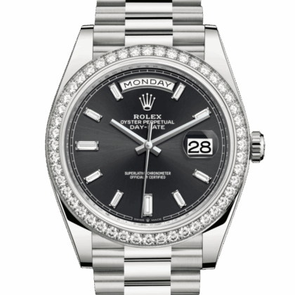 ROLEX DAY-DATE 40 OYSTER 40 MM WHITE GOLD AND DIAMONDS BRIGHT BLACK DIAL M228349RBR-0003