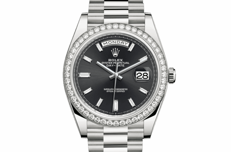 ROLEX DAY-DATE 40 OYSTER 40 MM WHITE GOLD AND DIAMONDS BRIGHT BLACK DIAL M228349RBR-0003