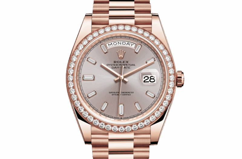 ROLEX DAY-DATE 40 OYSTER 40 MM EVEROSE GOLD AND DIAMONDS SUNDUST DIAL M228345RBR-0007