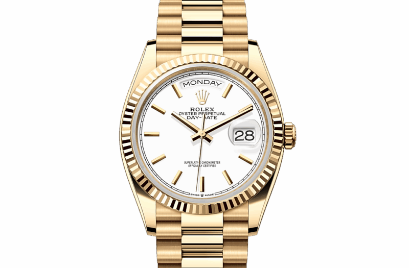 ROLEX DAY-DATE 36 OYSTER 36 MM YELLOW GOLD WHITE DIAL M128238-0081
