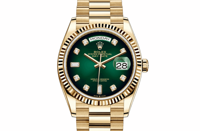 ROLEX DAY-DATE 36 OYSTER 36 MM YELLOW GOLD GREEN OMBRE DIAL M128238-0069