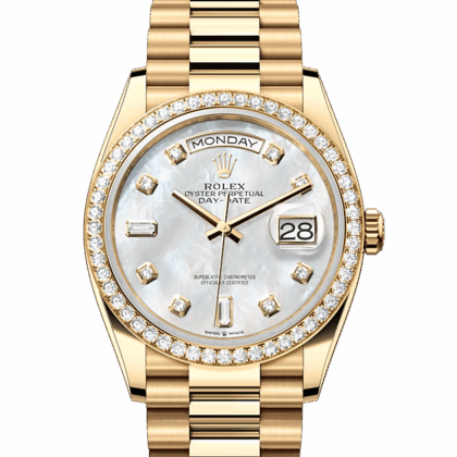 ROLEX DAY-DATE 36 OYSTER 36 MM YELLOW GOLD AND DIAMONDS WHITE DIAL M128348RBR-0017