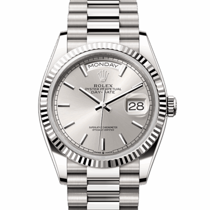 ROLEX DAY-DATE 36 OYSTER 36 MM WHITE GOLD SILVER DIAL M128239-0005
