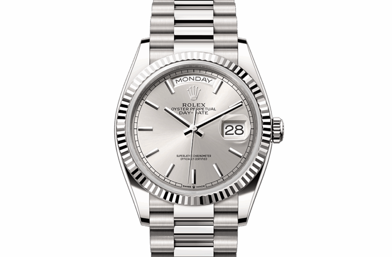 ROLEX DAY-DATE 36 OYSTER 36 MM WHITE GOLD SILVER DIAL M128239-0005