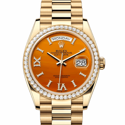 ROLEX DAY-DATE 36 OYSTER 36 MM YELLOW GOLD AND DIAMONDS CARNELIAN DIAL M128348RBR-0049