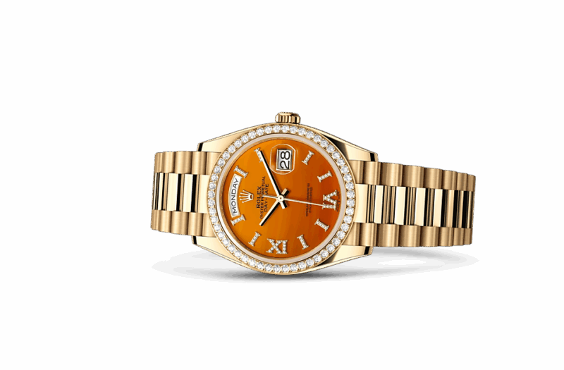 ROLEX DAY-DATE 36 OYSTER 36 MM YELLOW GOLD AND DIAMONDS CARNELIAN DIAL M128348RBR-0049 - Image 2