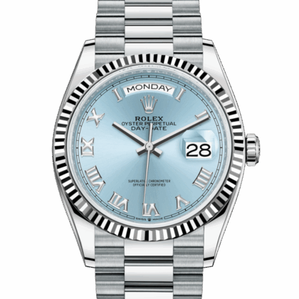 ROLEX DAY-DATE 36 OYSTER 36 MM PLATINUM ICE BLUE DIAL M128236-0008