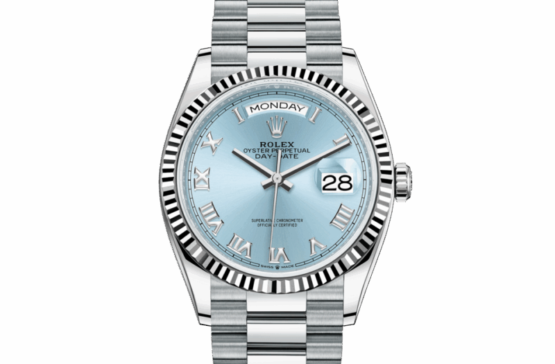 ROLEX DAY-DATE 36 OYSTER 36 MM PLATINUM ICE BLUE DIAL M128236-0008