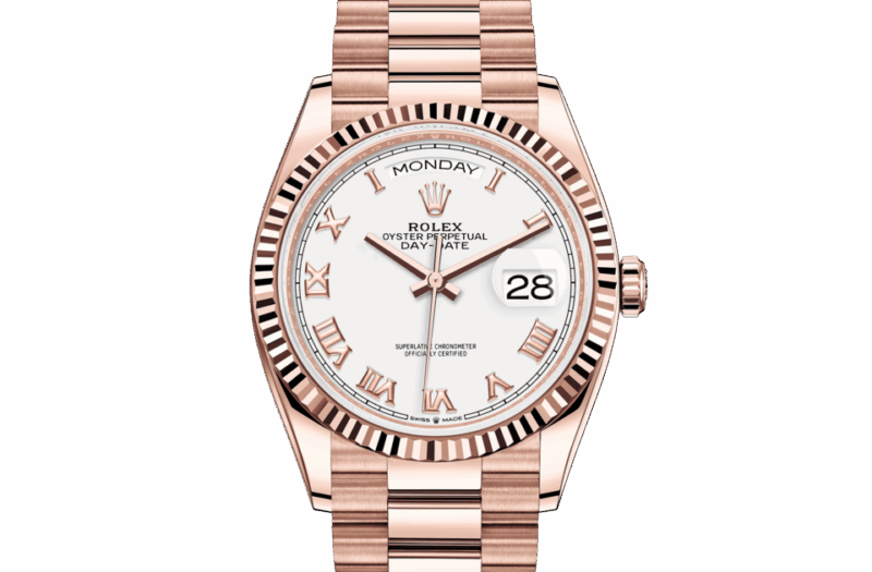 ROLEX DAY-DATE 36 OYSTER 36 MM EVEROSE GOLD WHITE DIAL M128235-0052