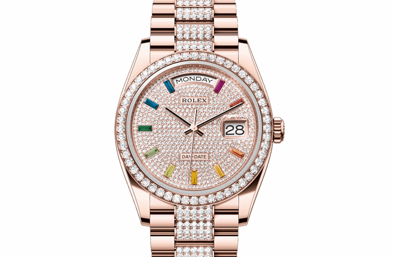 ROLEX DAY-DATE 36 OYSTER 36 MM EVEROSE GOLD AND DIAMONDS DIAMOND-PAVED DIAL M128345RBR-0043