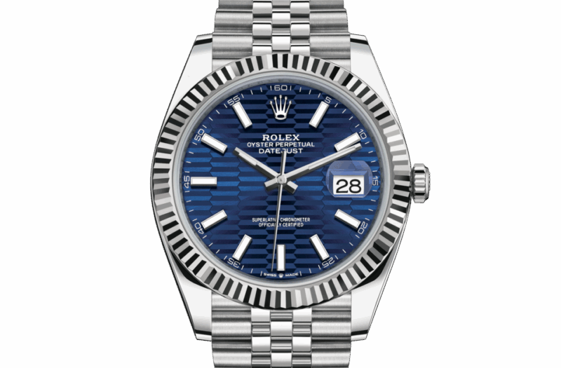 ROLEX DATEJUST 41 OYSTER 41 MM OYSTERSTEEL AND WHITE GOLD BRIGHT BLUE FLUTED MOTIF DIAL M126334-0032