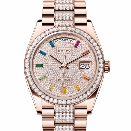 ROLEX DAY-DATE 36 OYSTER 36 MM EVEROSE GOLD AND DIAMONDS DIAMOND-PAVED DIAL M128345RBR-0043