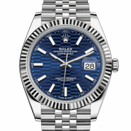 ROLEX DATEJUST 41 OYSTER 41 MM OYSTERSTEEL AND WHITE GOLD BRIGHT BLUE FLUTED MOTIF DIAL M126334-0032