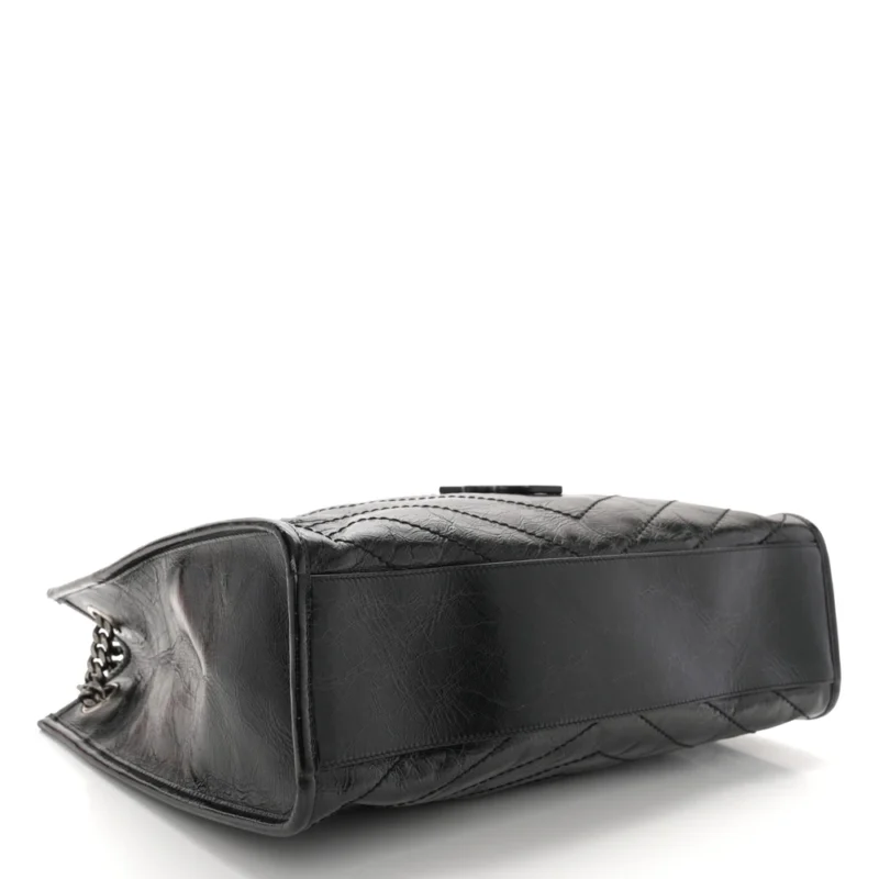 SAINT LAURENT MEDIUM NIKI SHOPPER TOTE BLACK CRINKLED MONOGRAM CALFSKIN MATELASSE LEATHER SILVER HARDWARE - Image 6
