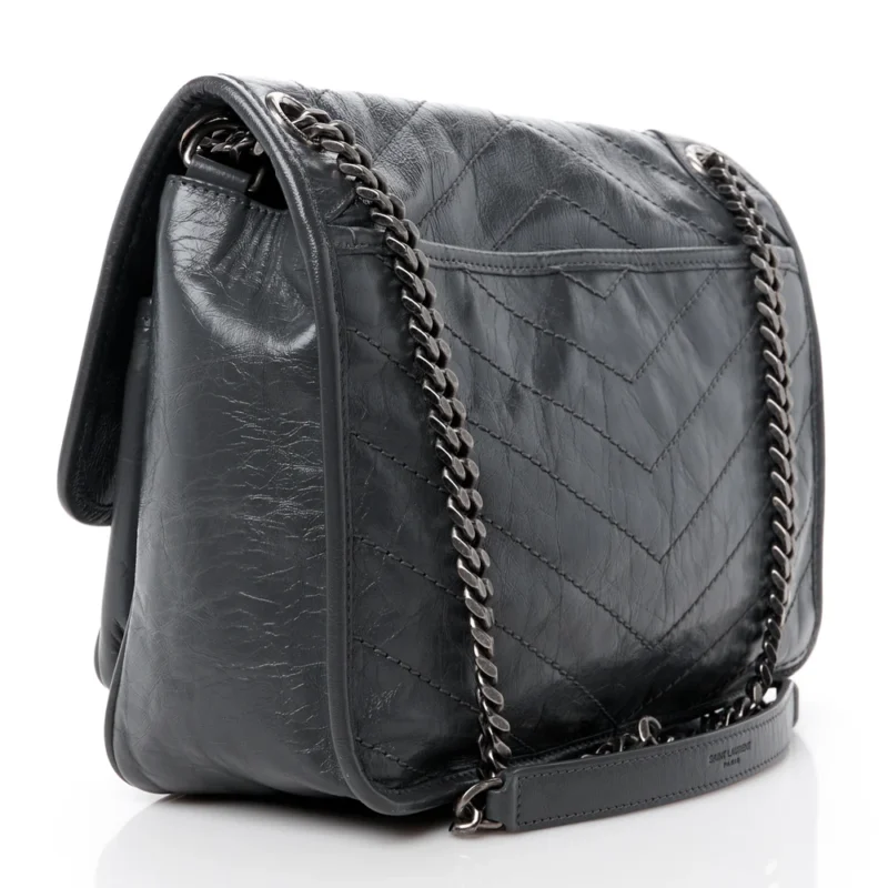 SAINT LAURENT MEDIUM NIKI CHAIN SATCHEL STORM CRINKLED MONOGRAM CALFSKIN MATELASSE LEATHER - Image 3