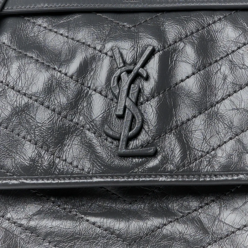 SAINT LAURENT MEDIUM NIKI CHAIN SATCHEL STORM CRINKLED MONOGRAM CALFSKIN MATELASSE LEATHER - Image 8