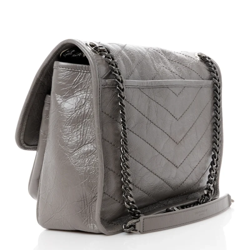 SAINT LAURENT MEDIUM NIKI CHAIN SATCHEL FOG CRINKLED MONOGRAM CALFSKIN MATELASSE LEATHER RUTHENIUM HARDWARE - Image 3