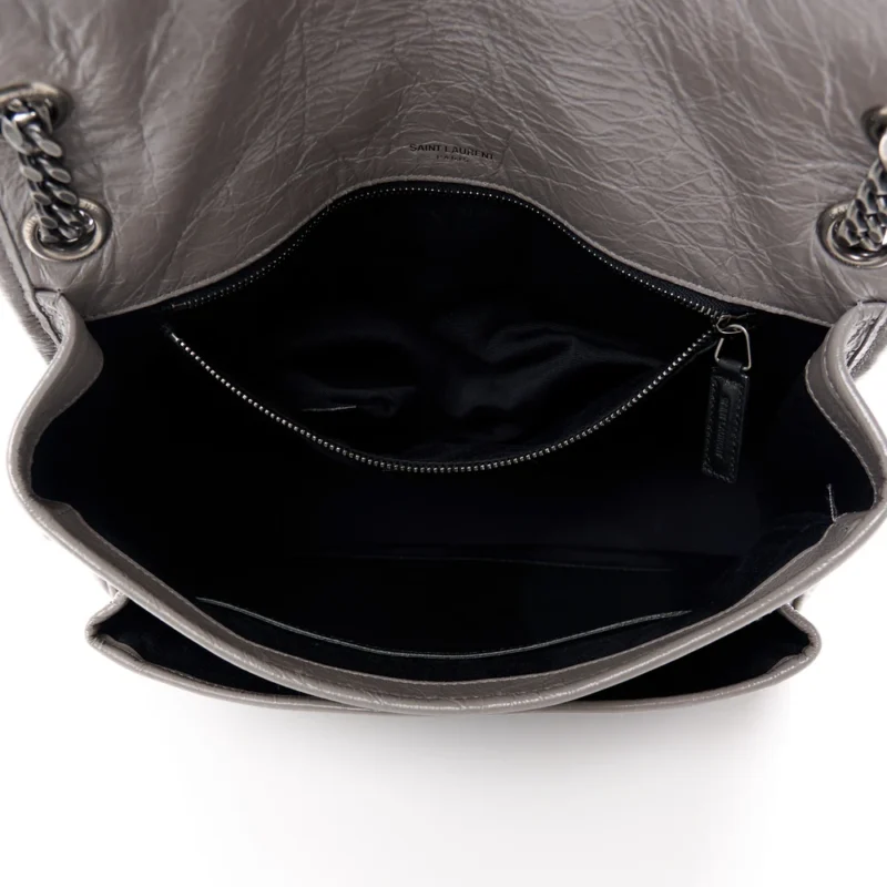 SAINT LAURENT MEDIUM NIKI CHAIN SATCHEL FOG CRINKLED MONOGRAM CALFSKIN MATELASSE LEATHER RUTHENIUM HARDWARE - Image 7