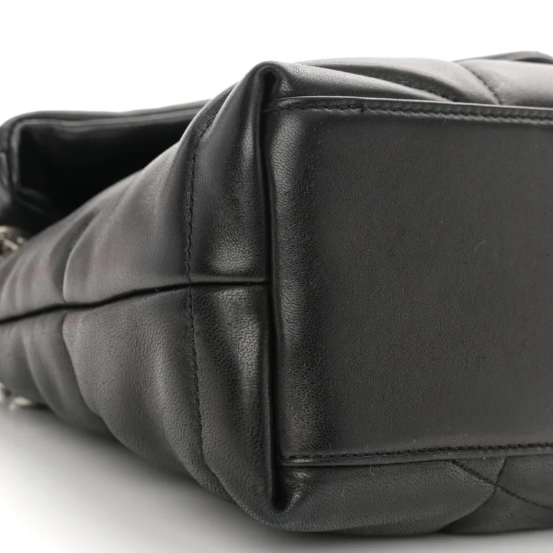 SAINT LAURENT SMALL LOULOU CHAIN SATCHEL BLACK QUILTED PUFFER MONOGRAM LAMBSKIN LEATHER SILVER HARDWARE - Image 4