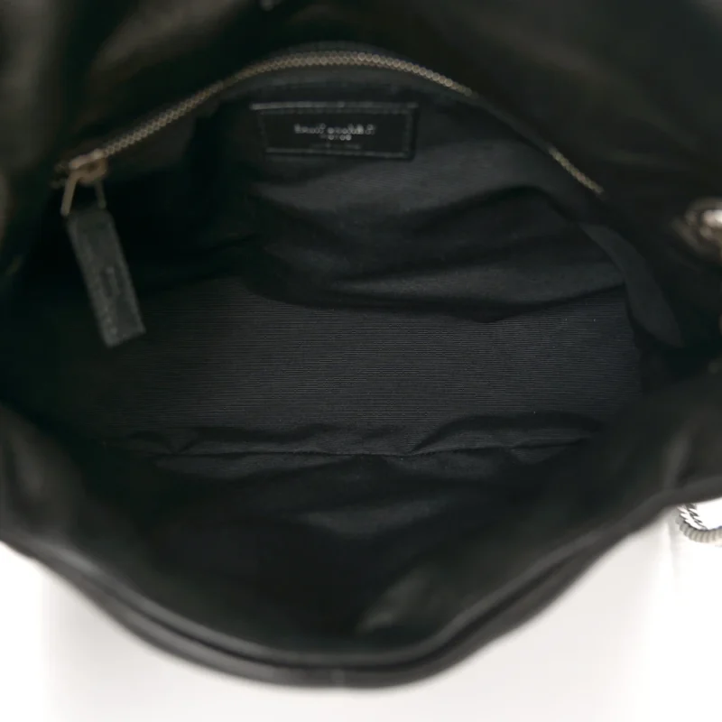 SAINT LAURENT SMALL LOULOU CHAIN SATCHEL BLACK QUILTED PUFFER MONOGRAM LAMBSKIN LEATHER SILVER HARDWARE - Image 7