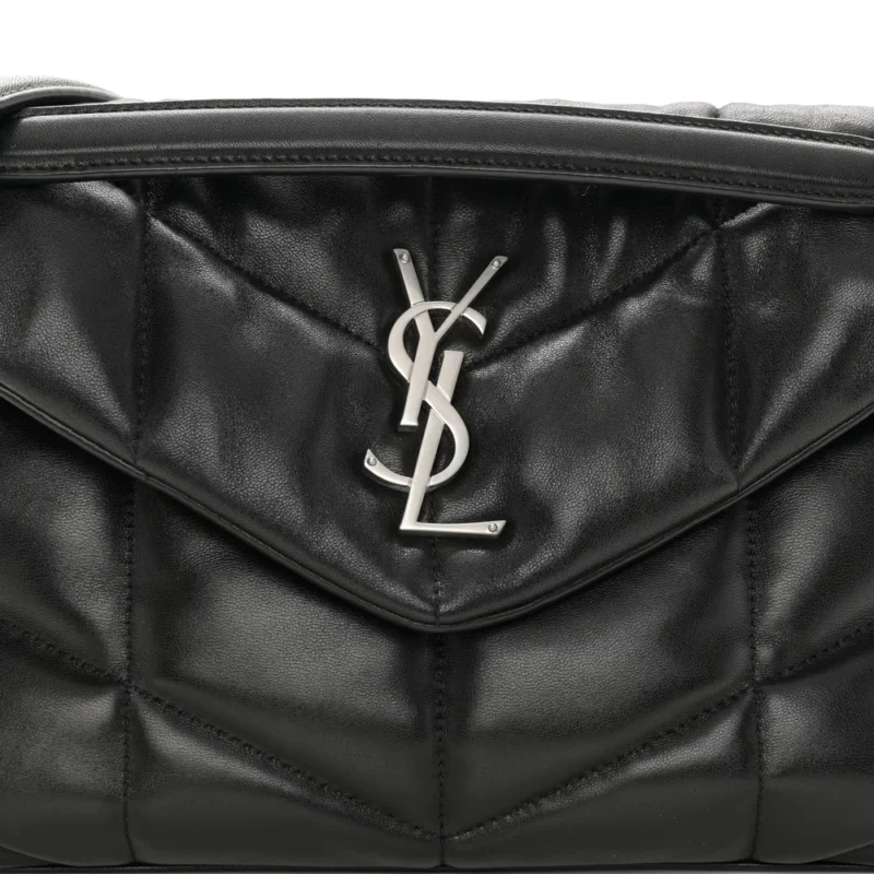 SAINT LAURENT SMALL LOULOU CHAIN SATCHEL BLACK QUILTED PUFFER MONOGRAM LAMBSKIN LEATHER SILVER HARDWARE - Image 8